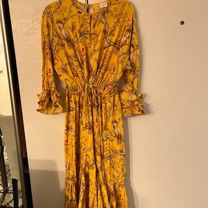 H&M animal print yellow long dress , long sleeves